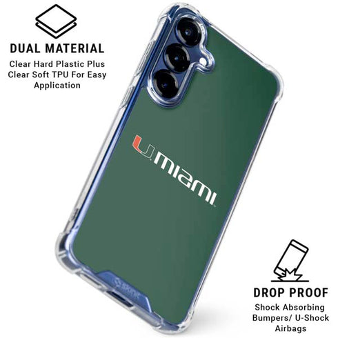 University of Miami Horizontal Mark on Green Galaxy S25 Clear Case